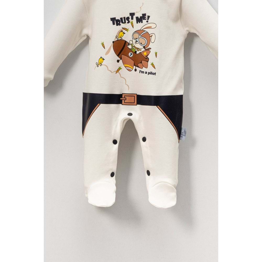 Bebek Tulum ve Şapka Takımı Baskılı Yumuşak Pamuklu Kumaş Jijek Baby - Lacivert - 6-9AY