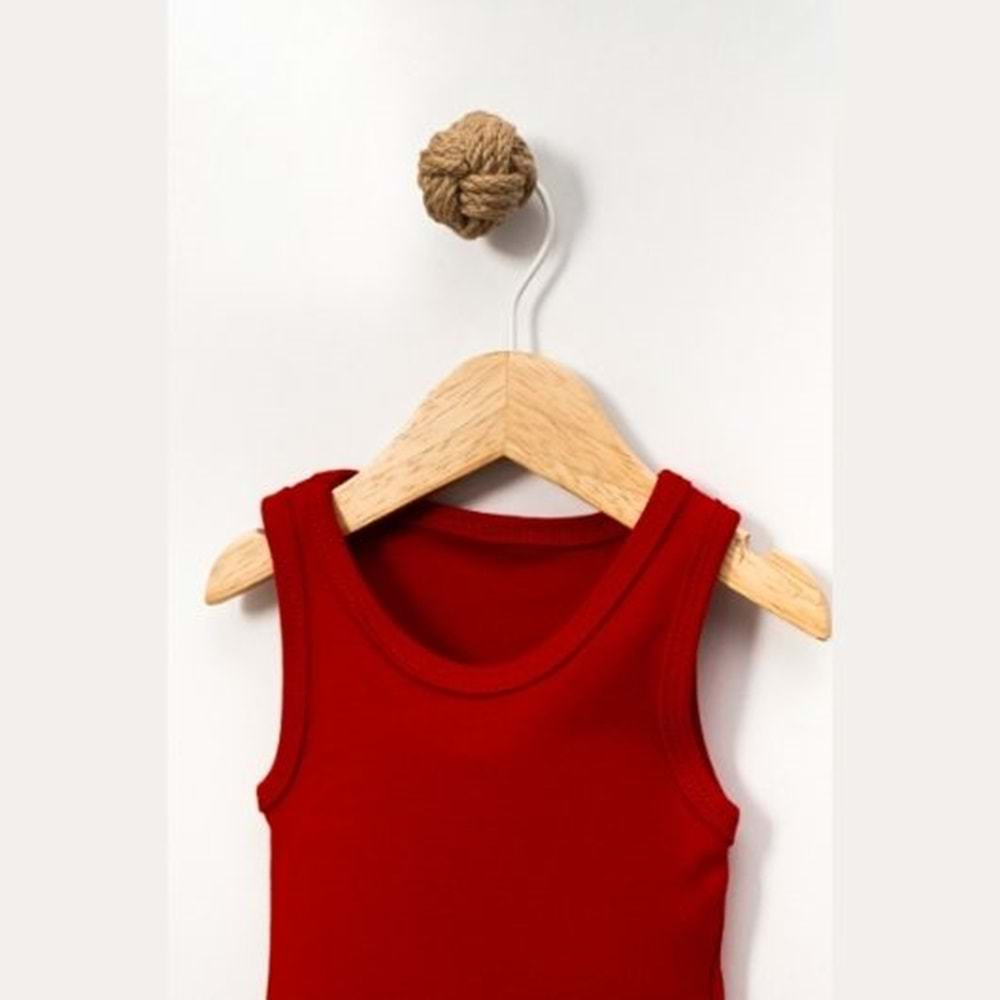 Jijek Baby Pamuk 3lü Kolsuz Bebek Body – Yumuşak,Rahat - Kırmızı - 24-36 AY
