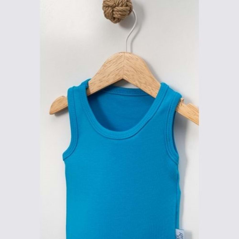 Jijek Baby Pamuk 3lü Kolsuz Bebek Body – Yumuşak,Rahat - Turkuaz - 24-36 AY