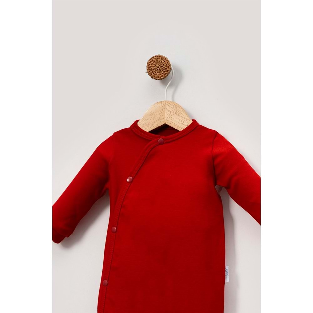 Yandan Çıtçıtlı Basic Bebek Tulum – Organik Pamuk, Kolay Giydirilebilir Tasarım - Kırmızı - 6-9AY