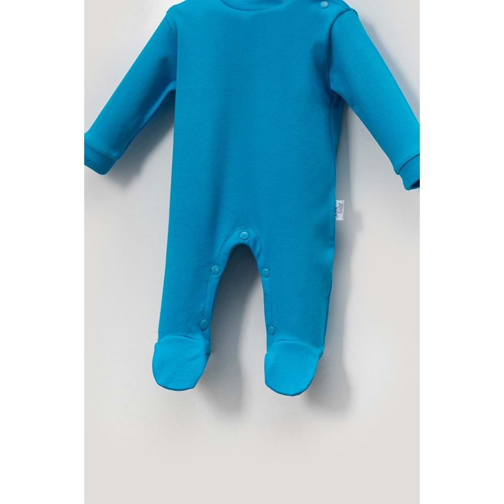 Alttan Çıtçıtlı Şapkalı Bebek Tulum ,Konforlu ve Pratik Tasarım - Turkuaz - 6-9AY