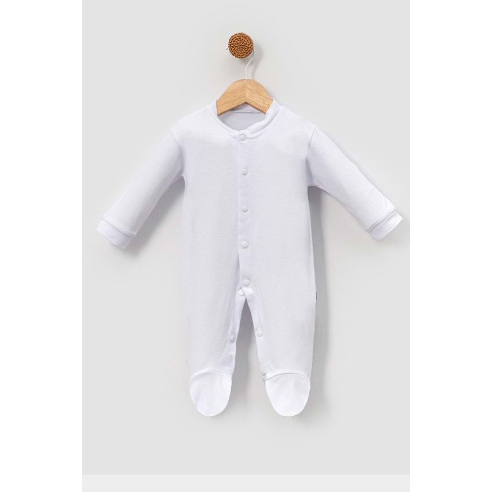 Önden Çıtçıtlı Bebek Tulum Pamuk, Pratik ve Şık Tasarım - Beyaz - 0-3 AY