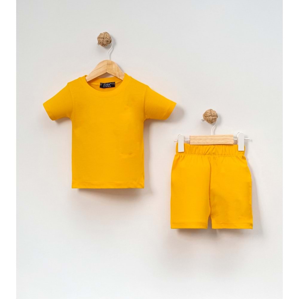 Unisex Bebek %100 Pamuk Yazlık Basic Tişört Şort Seti - Jijek Baby - Hardal - 9-12 AY
