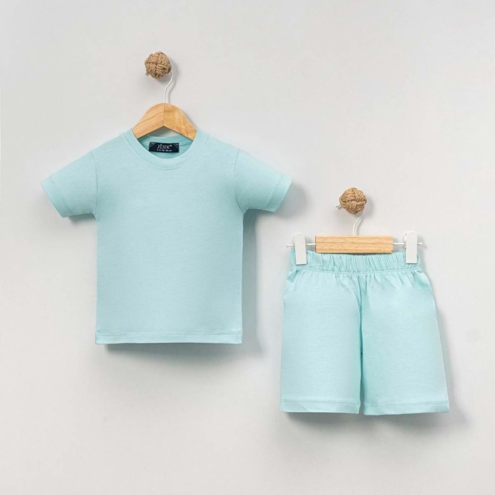 Unisex Bebek %100 Pamuk Yazlık Basic Tişört Şort Seti - Jijek Baby - Mint Yeşili - 9-12 AY
