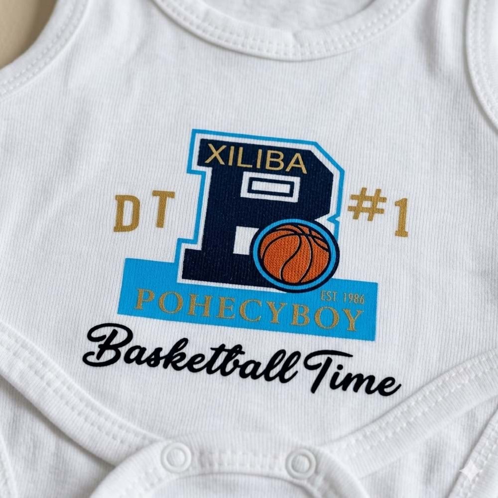 Erkek Bebek Basketbol Temalı Atlet Body -Zıbın
