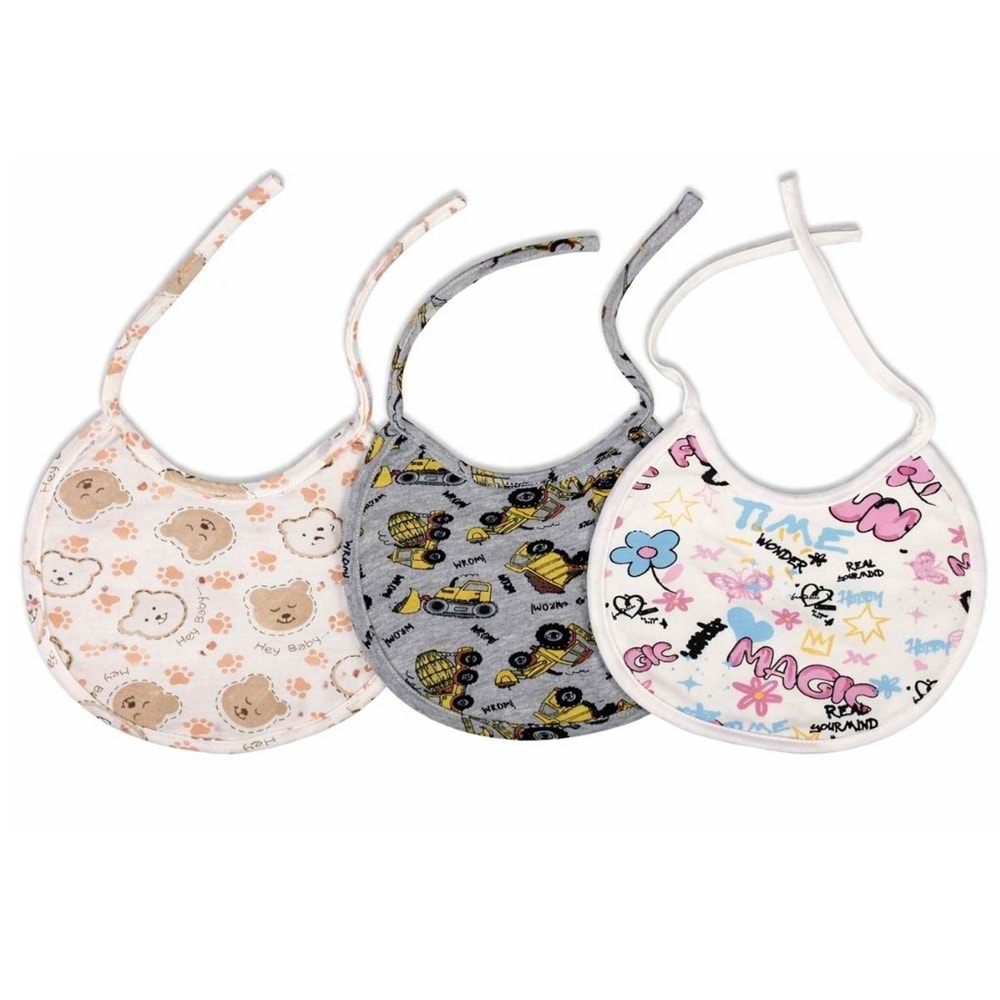 3'lü Paket Bebek Mama Önlüğü Seti - %100 Pamuklu