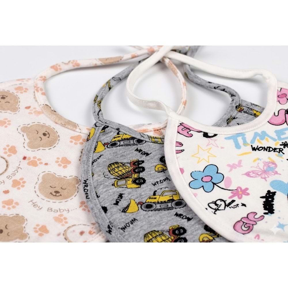 3'lü Paket Bebek Mama Önlüğü Seti - %100 Pamuklu
