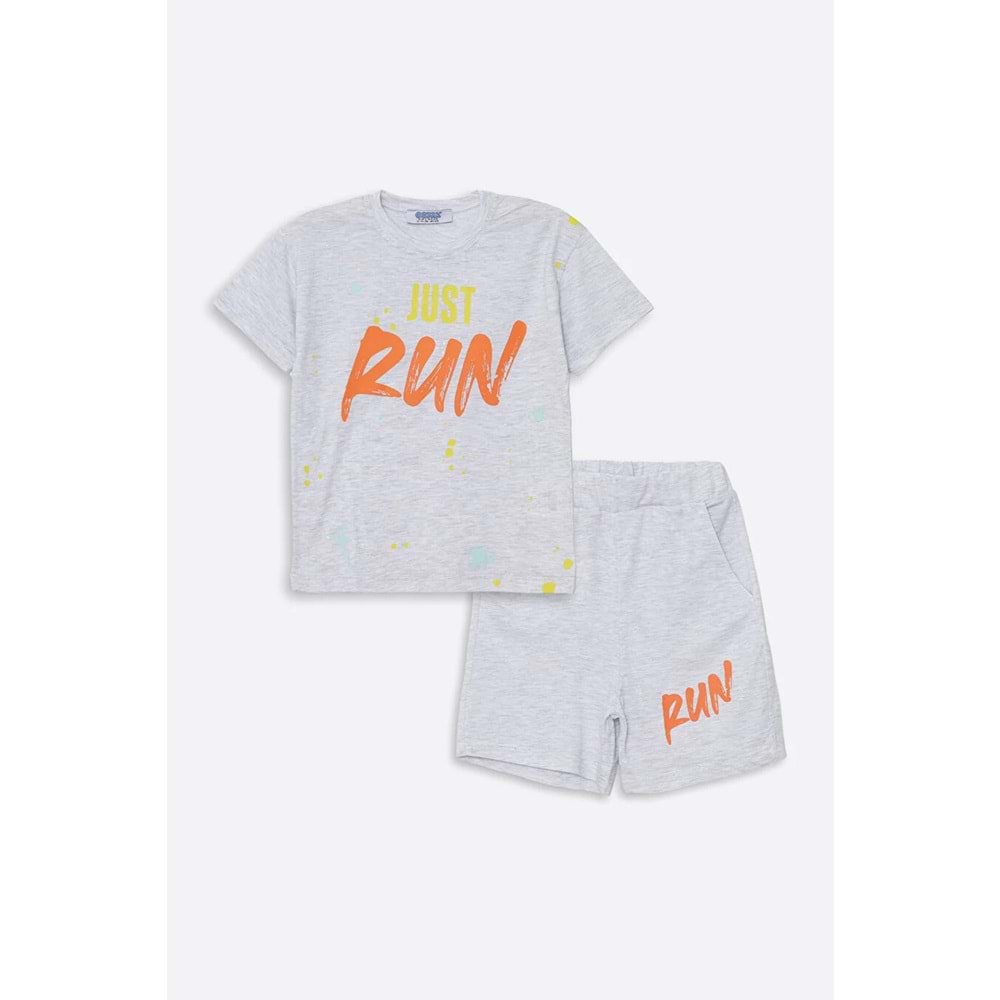 Run Baskılı Penye Şort- T-Shirt Kız-Erkek Takım - Coppa - Gri - 6 YAŞ - FRND00000002-13