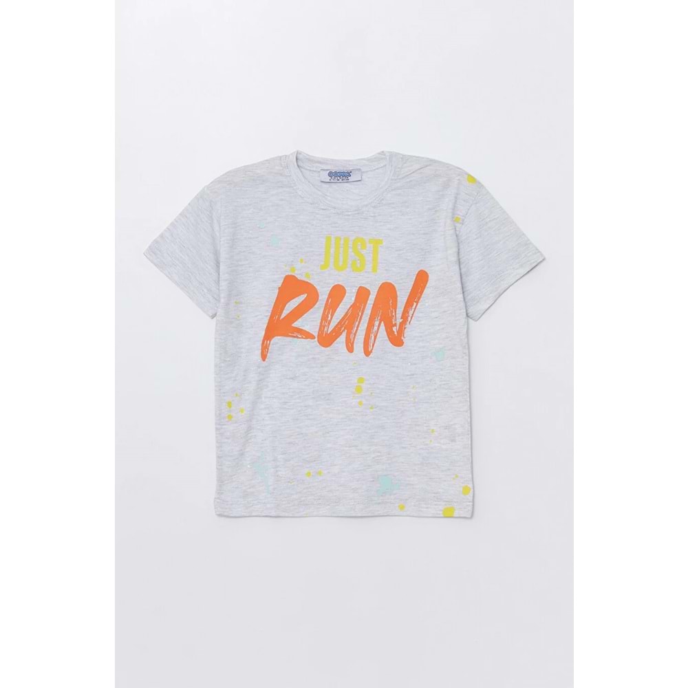 Run Baskılı Penye Şort- T-Shirt Kız-Erkek Takım - Coppa - Gri - 6 YAŞ - FRND00000002-13