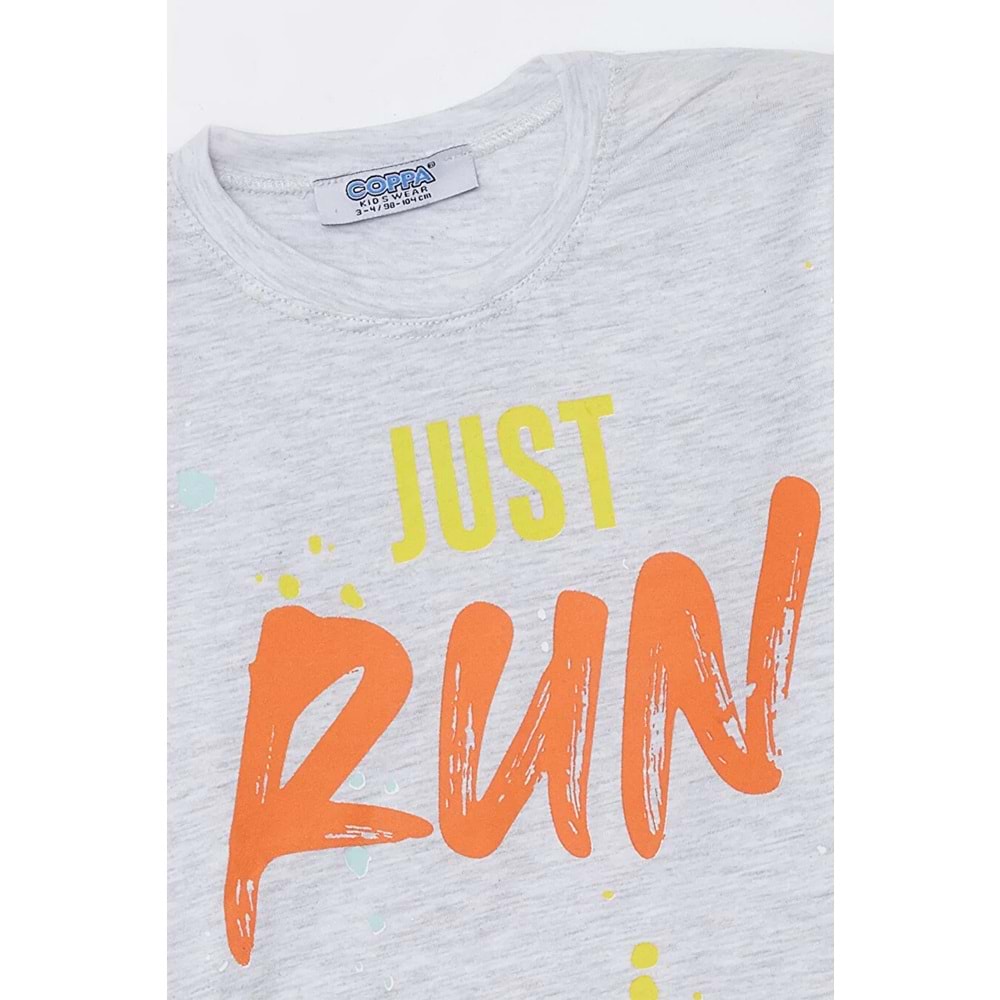 Run Baskılı Penye Şort- T-Shirt Kız-Erkek Takım - Coppa - Gri - 6 YAŞ - FRND00000002-13