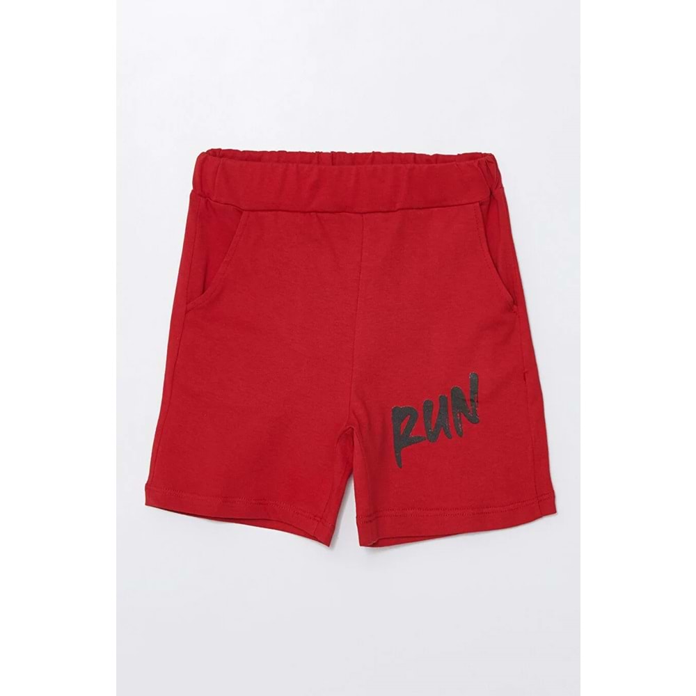 Run Baskılı Penye Şort- T-Shirt Kız-Erkek Takım - Coppa - Kırmızı - 4 YAŞ - FRND00000002-27