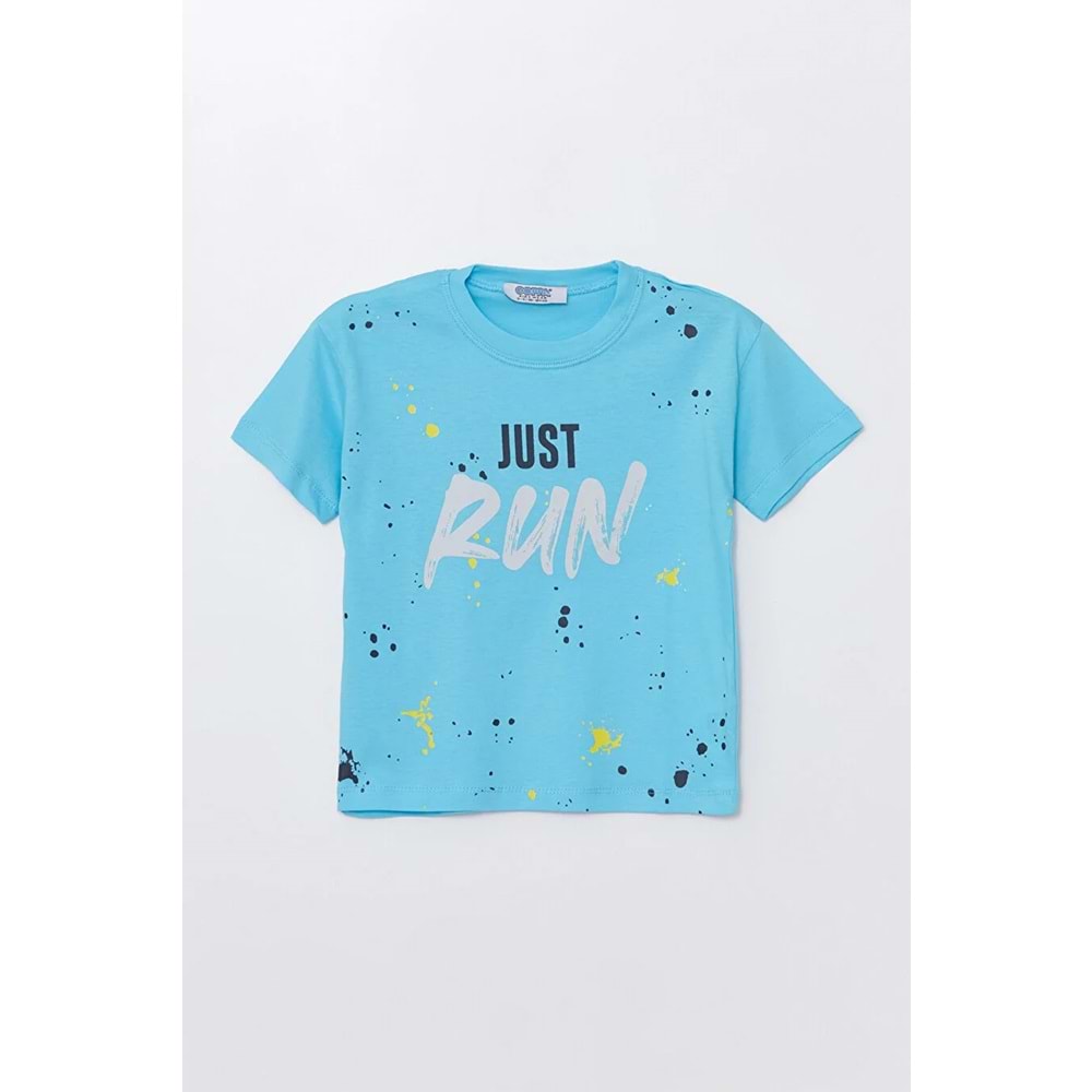 Run Baskılı Penye Şort- T-Shirt Kız-Erkek Takım - Coppa - Mavi - 5 YAŞ - FRND00000002-36
