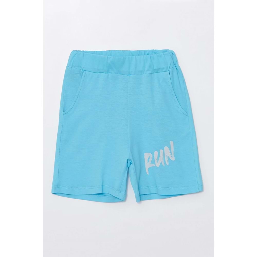 Run Baskılı Penye Şort- T-Shirt Kız-Erkek Takım - Coppa - Mavi - 5 YAŞ - FRND00000002-36