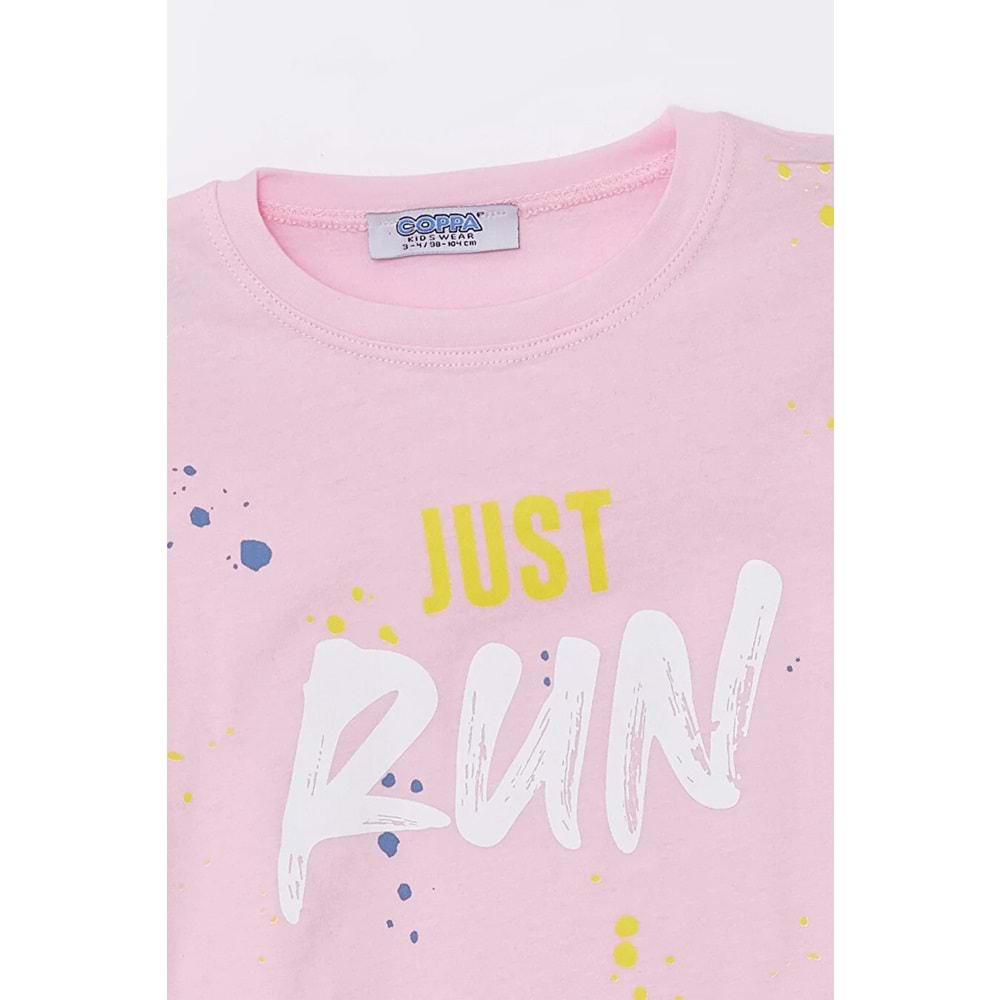 Run Baskılı Penye Şort- T-Shirt Kız-Erkek Takım - Coppa - Pembe - 2 YAŞ - FRND00000002-41