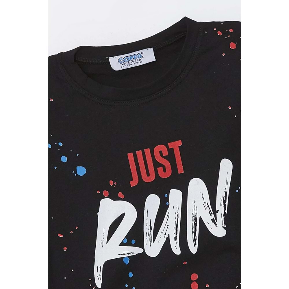 Run Baskılı Penye Şort- T-Shirt Kız-Erkek Takım - Coppa - Siyah - 2 YAŞ - FRND00000002-49