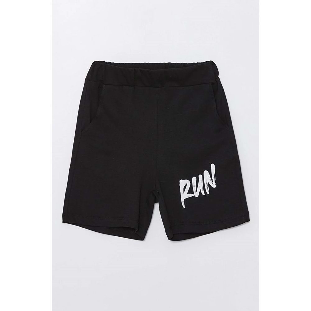 Run Baskılı Penye Şort- T-Shirt Kız-Erkek Takım - Coppa - Siyah - 5 YAŞ - FRND00000002-52
