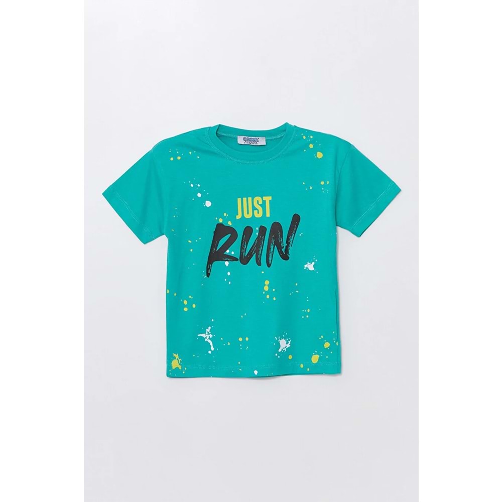 Run Baskılı Penye Şort- T-Shirt Kız-Erkek Takım - Coppa - Su Yeşili - 2 YAŞ - FRND00000002-57