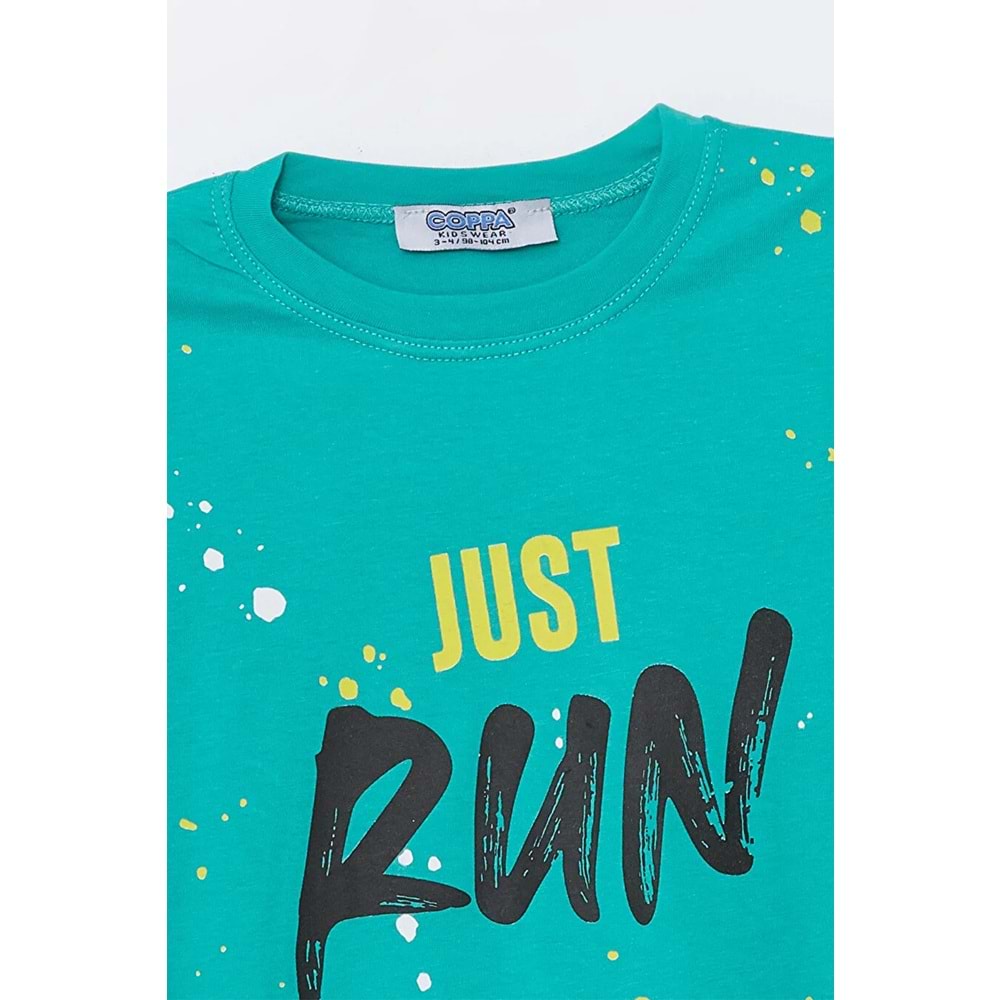 Run Baskılı Penye Şort- T-Shirt Kız-Erkek Takım - Coppa - Su Yeşili - 2 YAŞ - FRND00000002-57