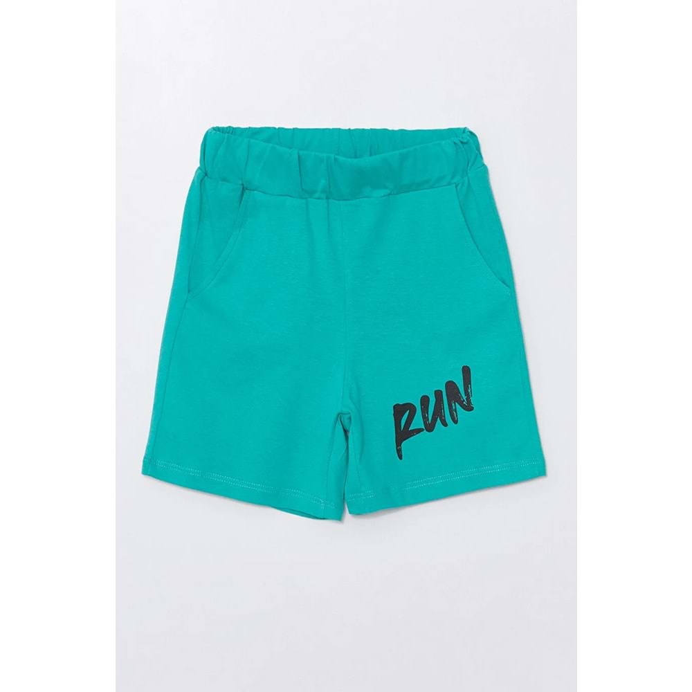 Run Baskılı Penye Şort- T-Shirt Kız-Erkek Takım - Coppa - Su Yeşili - 9 YAŞ - FRND00000002-64