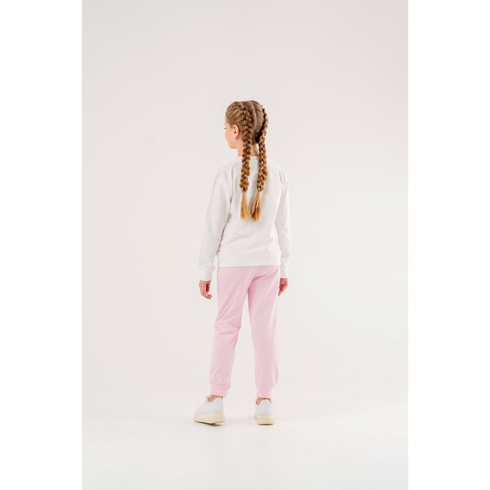 Run Erkek - Kız Çocuk T-shirt Eşofman Altı Takım - Coppa - Ekru-Pembe - 4 YAŞ