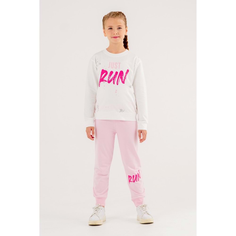 Run Baskılı 2 İp Mevsimlik Kız-Erkek Takım - Coppa - Ekru-Pembe - 3 YAŞ - FRND00000003-99