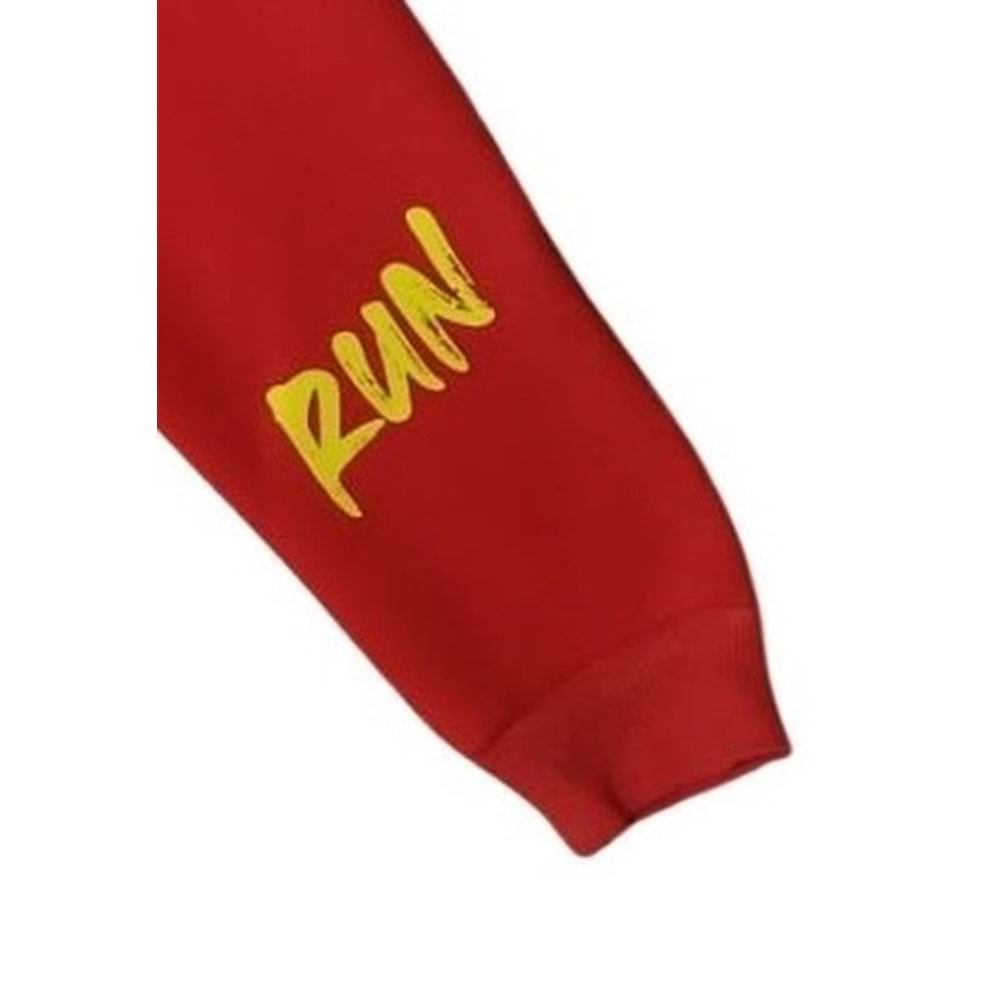 Run Baskılı 3 İp Mevsimlik Kız-Erkek Takım - Kırmızı - 9 YAŞ