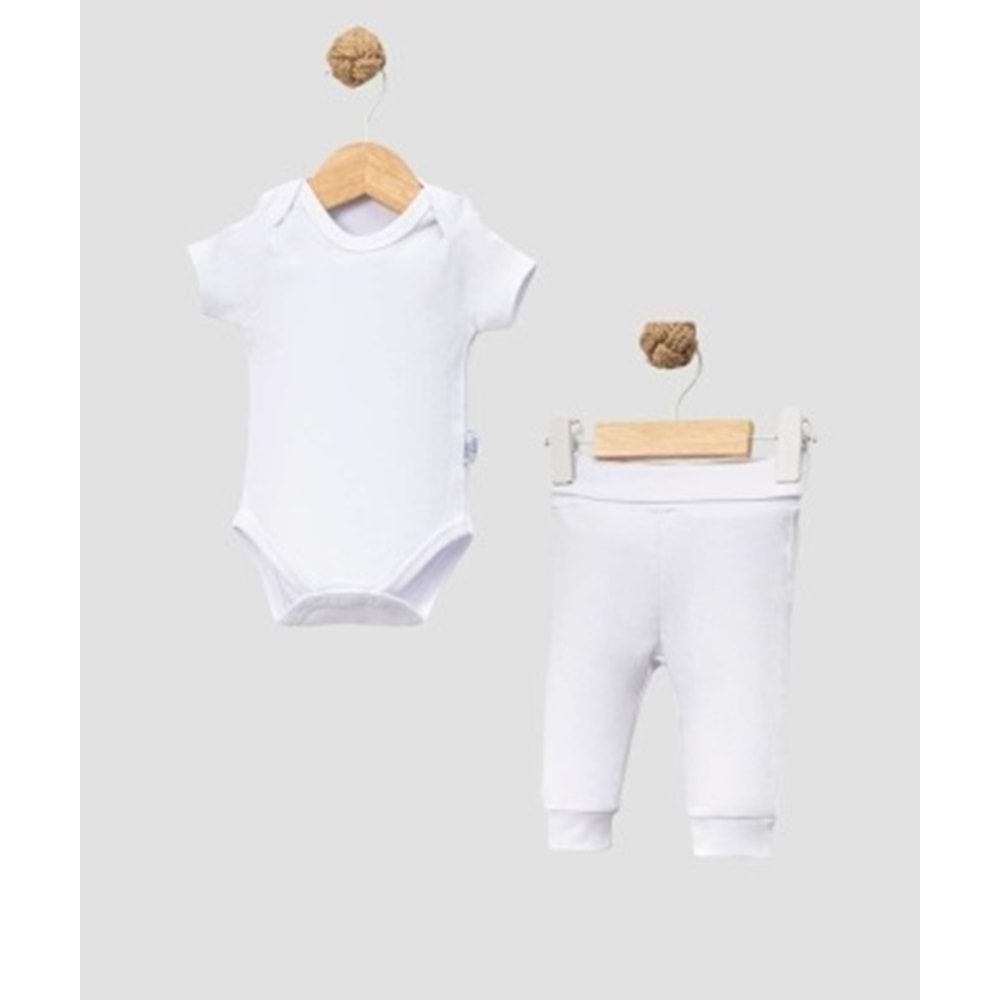 Erkek-Kız Bebek 2’li Takım Kısa Kollu Body ve Alt - Beyaz - 24-36 AY - FRND000000096-Beyaz-24-36 AY