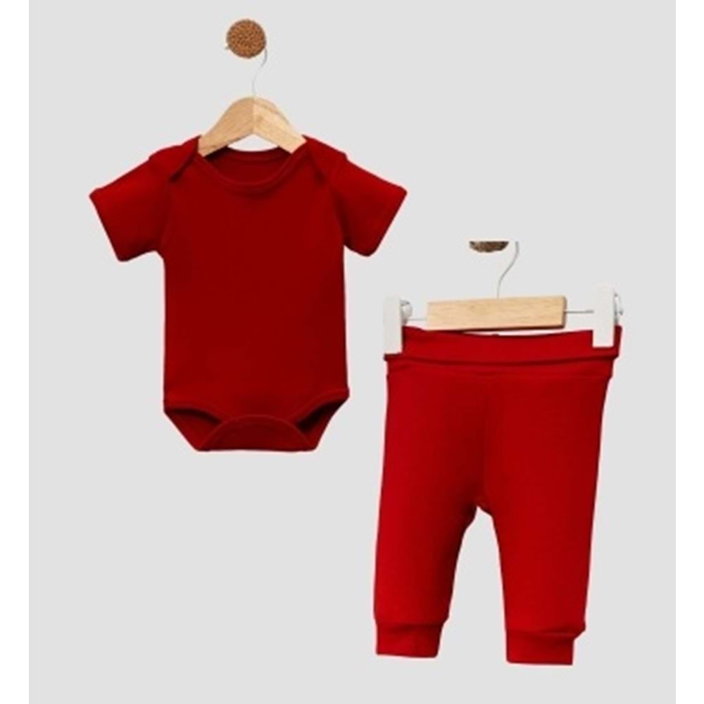 Erkek-Kız Bebek 2’li Takım Kısa Kollu Body ve Alt - Kırmızı - 9-12 AY - FRND000000096-Kırmızı-9-12 AY