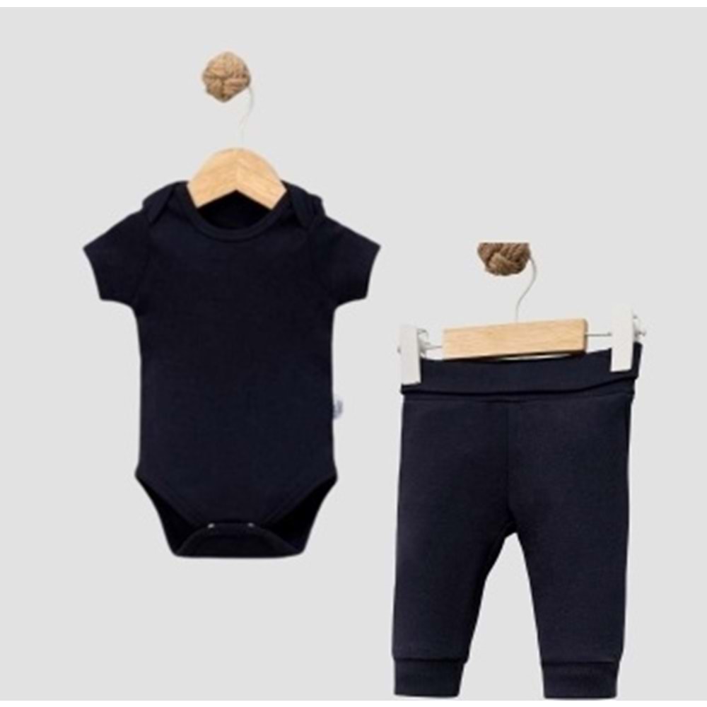 Erkek-Kız Bebek 2’li Takım Kısa Kollu Body ve Alt - Lacivert - 18-24 AY - FRND000000096-Laciver-18-24 AY