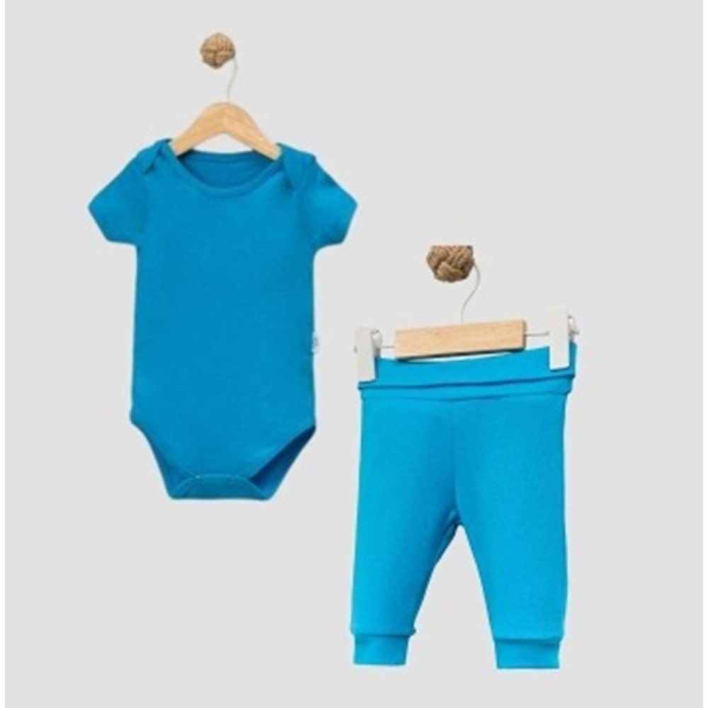 Erkek-Kız Bebek 2’li Takım Kısa Kollu Body ve Alt - Turkuaz - 9-12 AY - FRND000000096-Turkuaz-9-12 AY