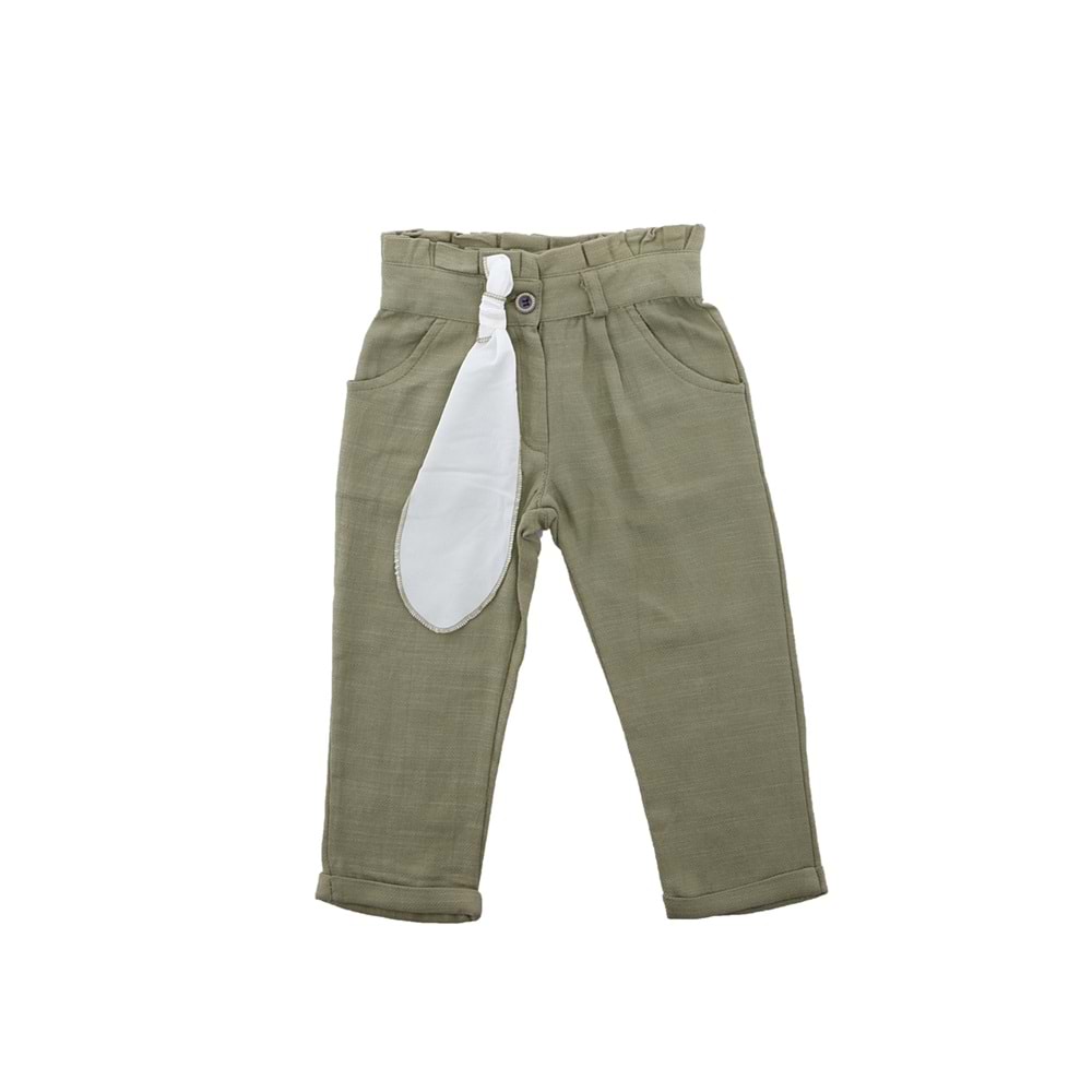 Örme Keten Kumaş Pamuklu Beli Fırfırlı Pantolon - Coppa - Haki - 2 YAŞ - FRND00000020-289