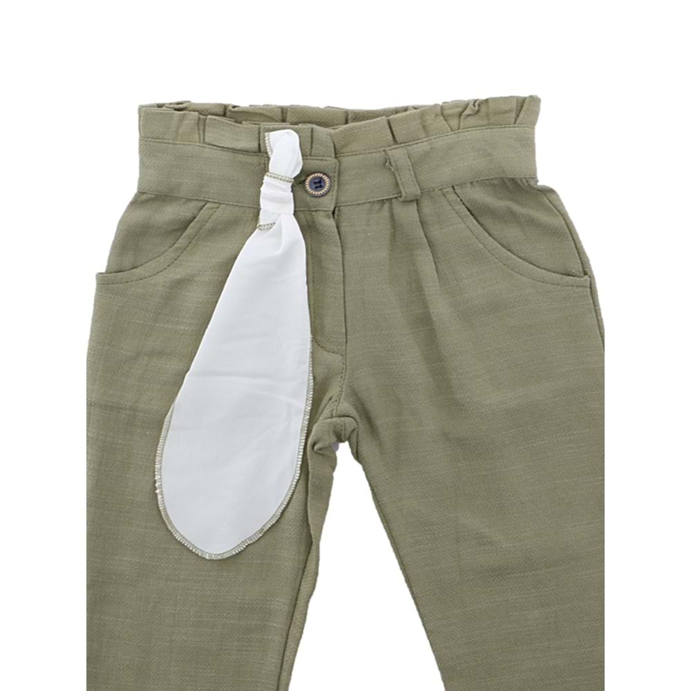 Örme Keten Kumaş Pamuklu Beli Fırfırlı Pantolon - Coppa - Haki - 2 YAŞ - FRND00000020-289