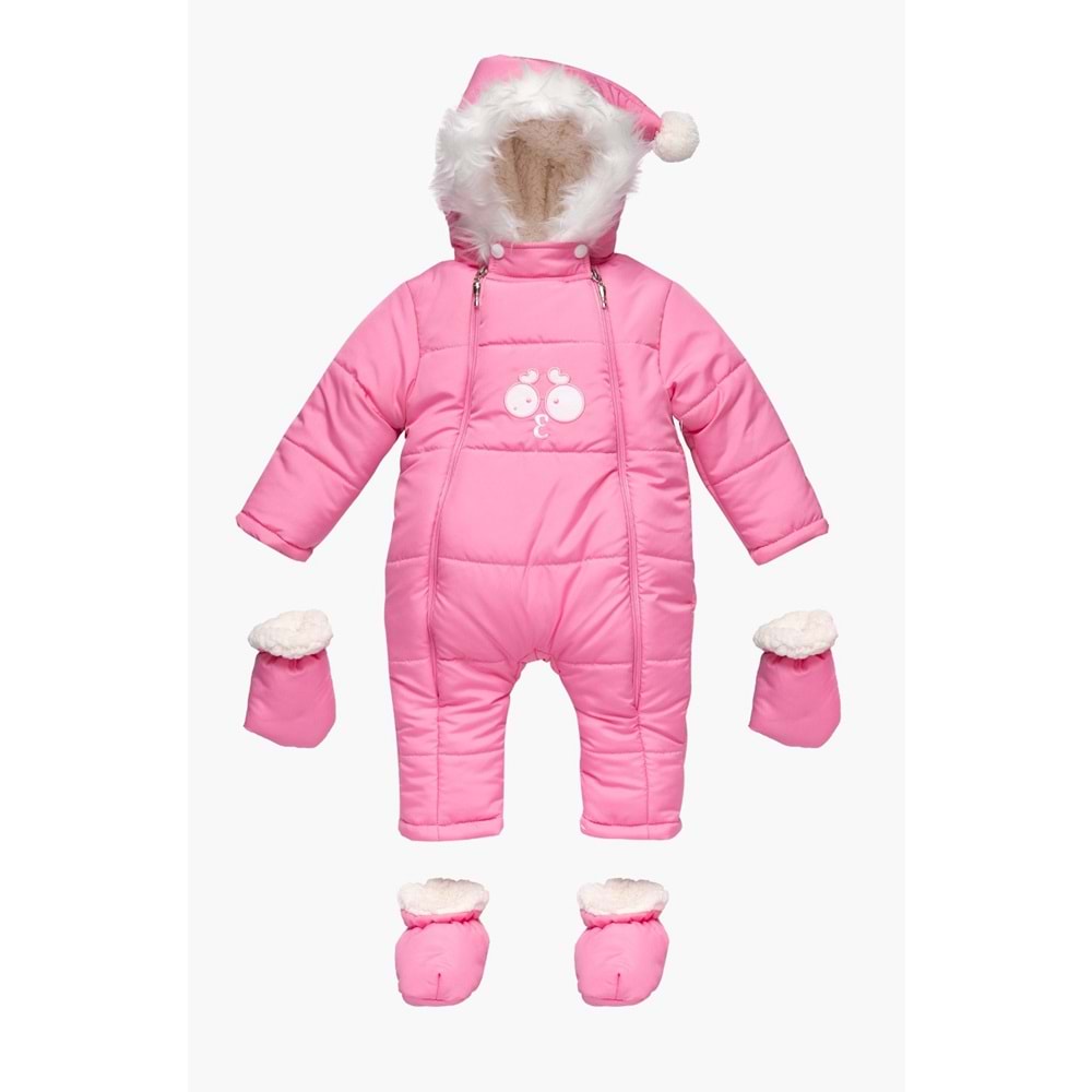 Kar Tulumu Bebe Kayak Tulum Şaşkın Göz Nakışlı Kışlık-Pembe-6-9AY