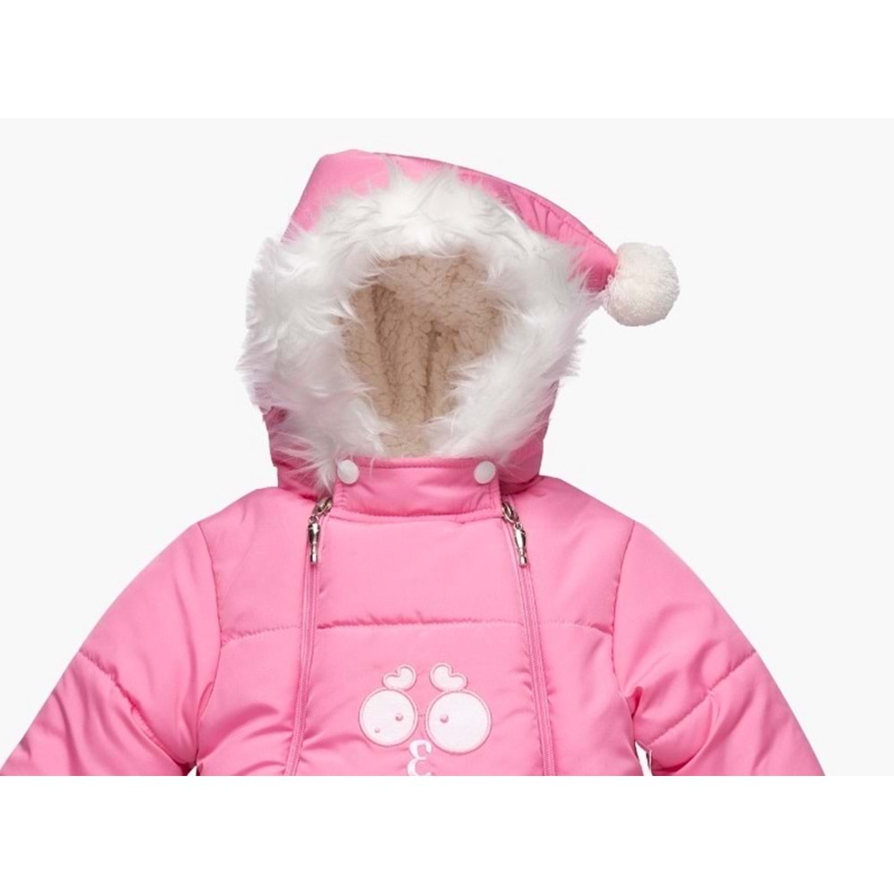 Kar Tulumu Bebe Kayak Tulum Şaşkın Göz Nakışlı Kışlık-Pembe-6-9AY