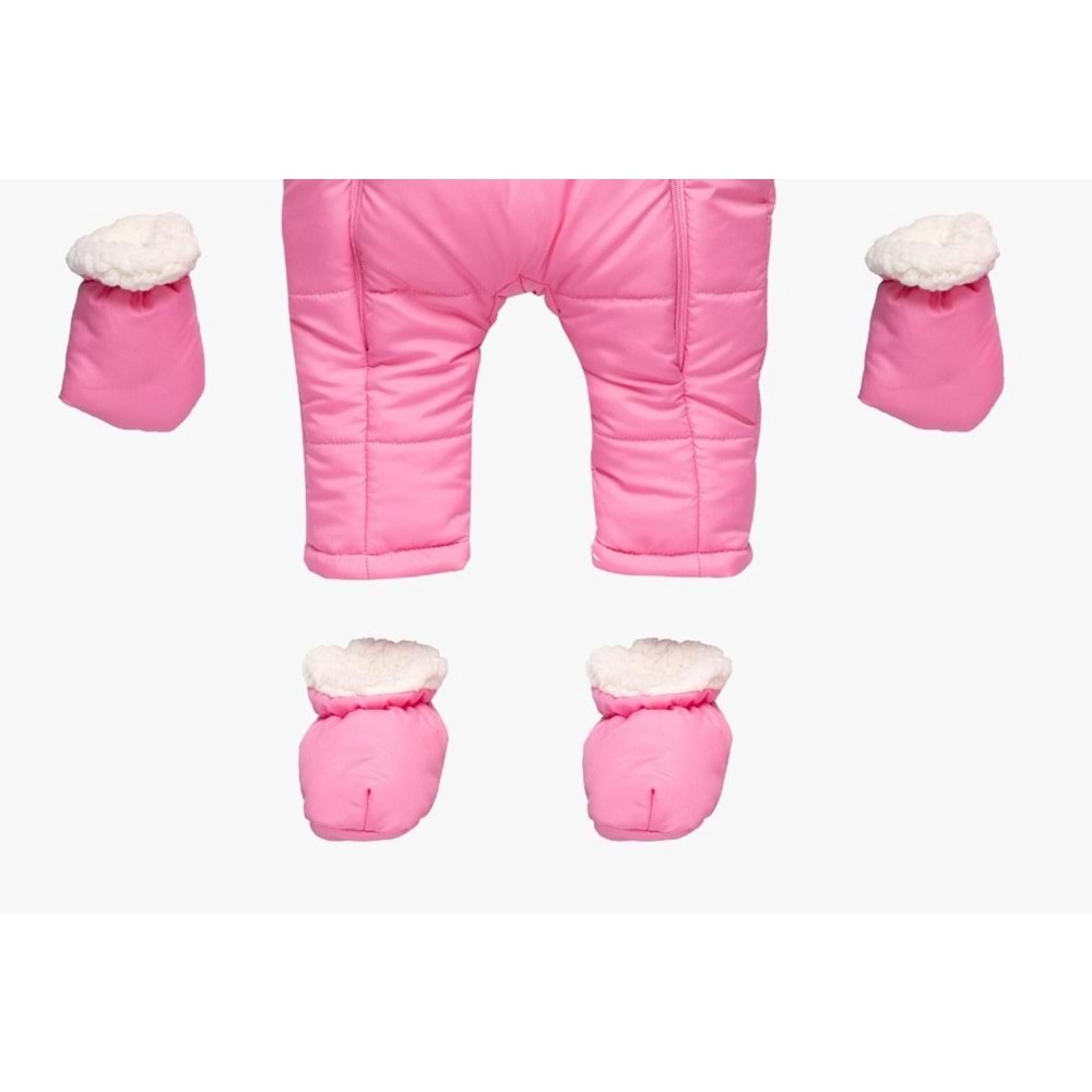 Kar Tulumu Bebe Kayak Tulum Şaşkın Göz Nakışlı Kışlık-Pembe-6-9AY