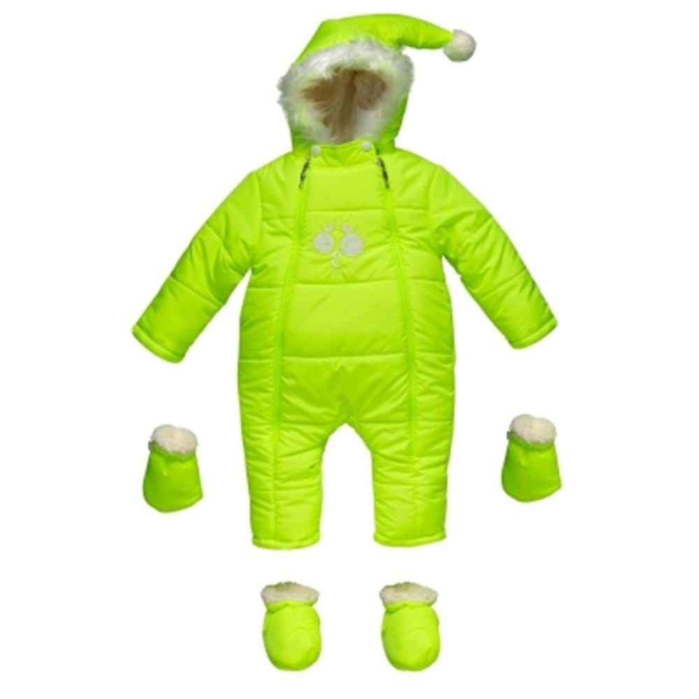 Kar Tulumu Bebe Kayak Tulum Şaşkın Göz Nakışlı Kışlık-Su Yeşili-6-9AY