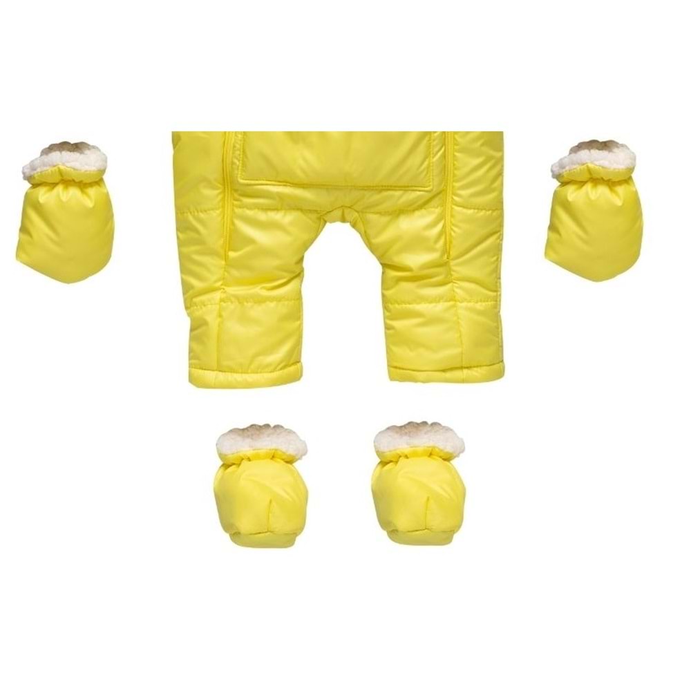 Kayak Tulum Bebe Kar Kıyafeti Ayıcık Nakışlı Kışlık- Sarı - 9-12 AY
