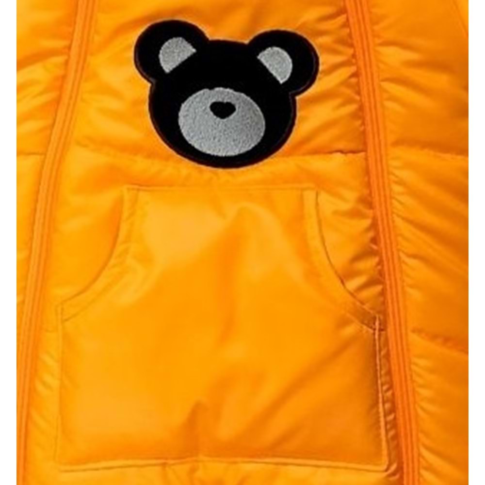 Kayak Tulum Bebe Kar Kıyafeti Ayıcık Nakışlı Kışlık-Turuncu - 6-9AY