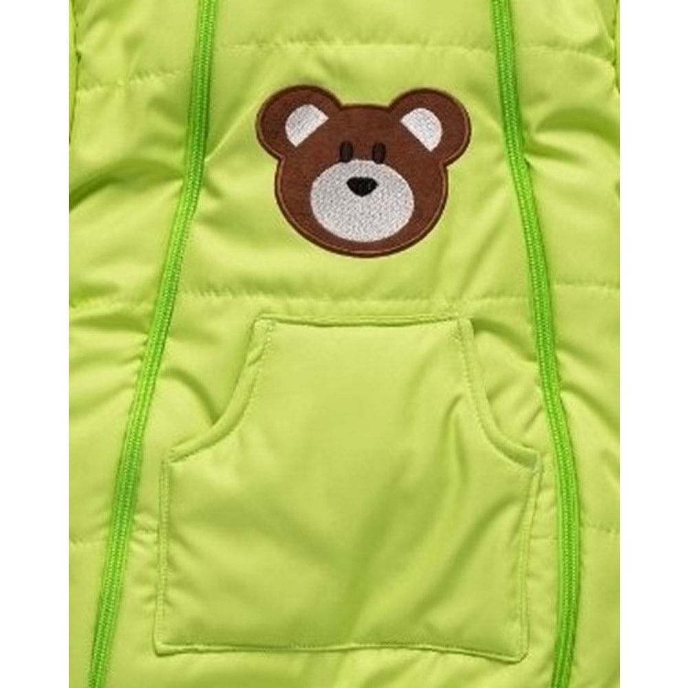 Kayak Tulum Bebe Kar Kıyafeti Ayıcık Nakışlı Kışlık- Açık Yeşil - 9-12 AY