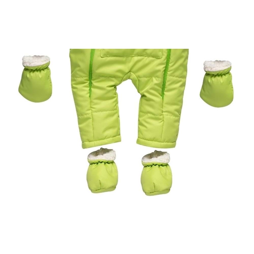 Kayak Tulum Bebe Kar Kıyafeti Ayıcık Nakışlı Kışlık- Açık Yeşil - 9-12 AY