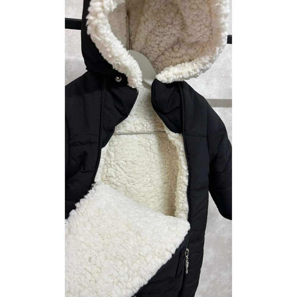 Kayak Tulum Bebe Kar Kıyafeti Ayıcık Nakışlı Kışlık Siyah-6-9AY