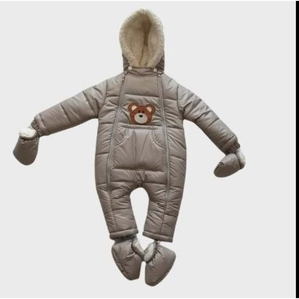 Kayak Tulum Bebe Kar Kıyafeti Ayıcık Nakışlı Kışlık-FRND56