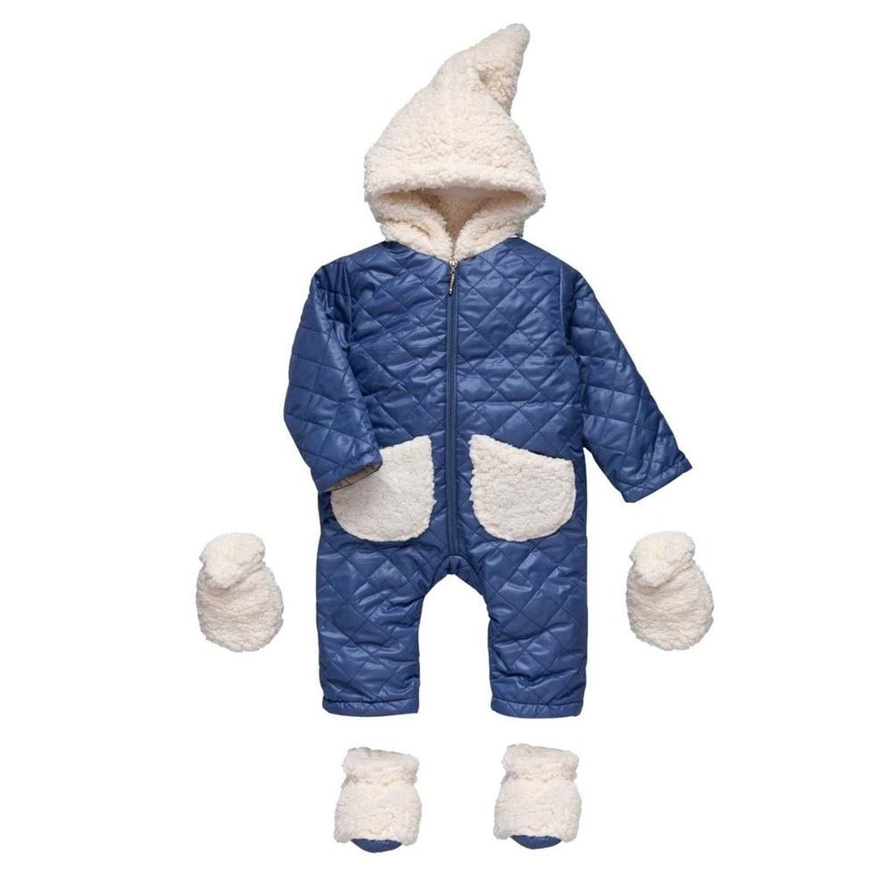 Bebe Şirinler Şapkalı Versoftlu Kozmonot Tulum-Kışlık-FRND67 - İndigo - 9-12 AY