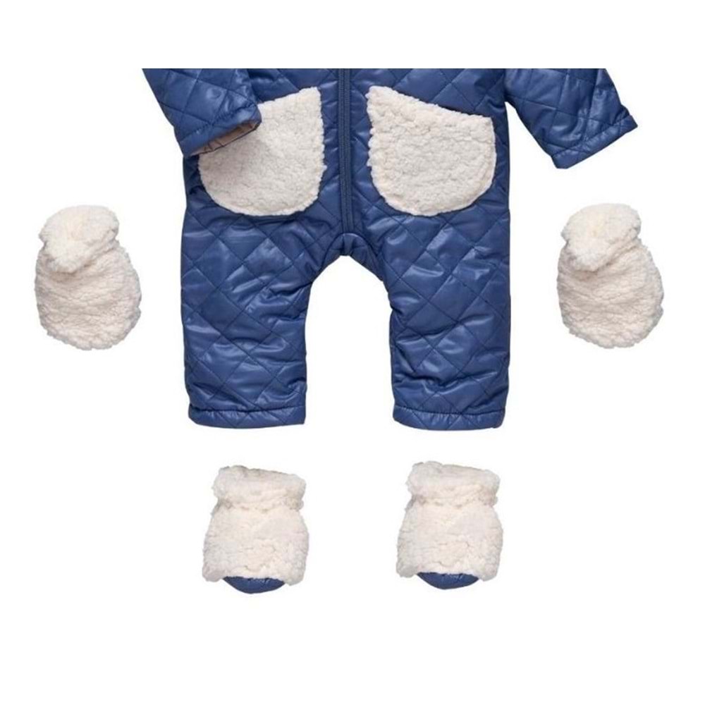 Bebe Şirinler Şapkalı Versoftlu Kozmonot Tulum-Kışlık-FRND67 - İndigo - 9-12 AY