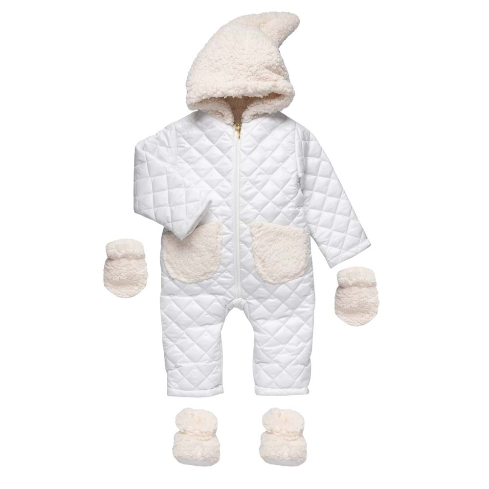 Bebe Şirinler Şapkalı Versoftlu Kozmonot Tulum-Kışlık-FRND67 - Beyaz - 9-12 AY