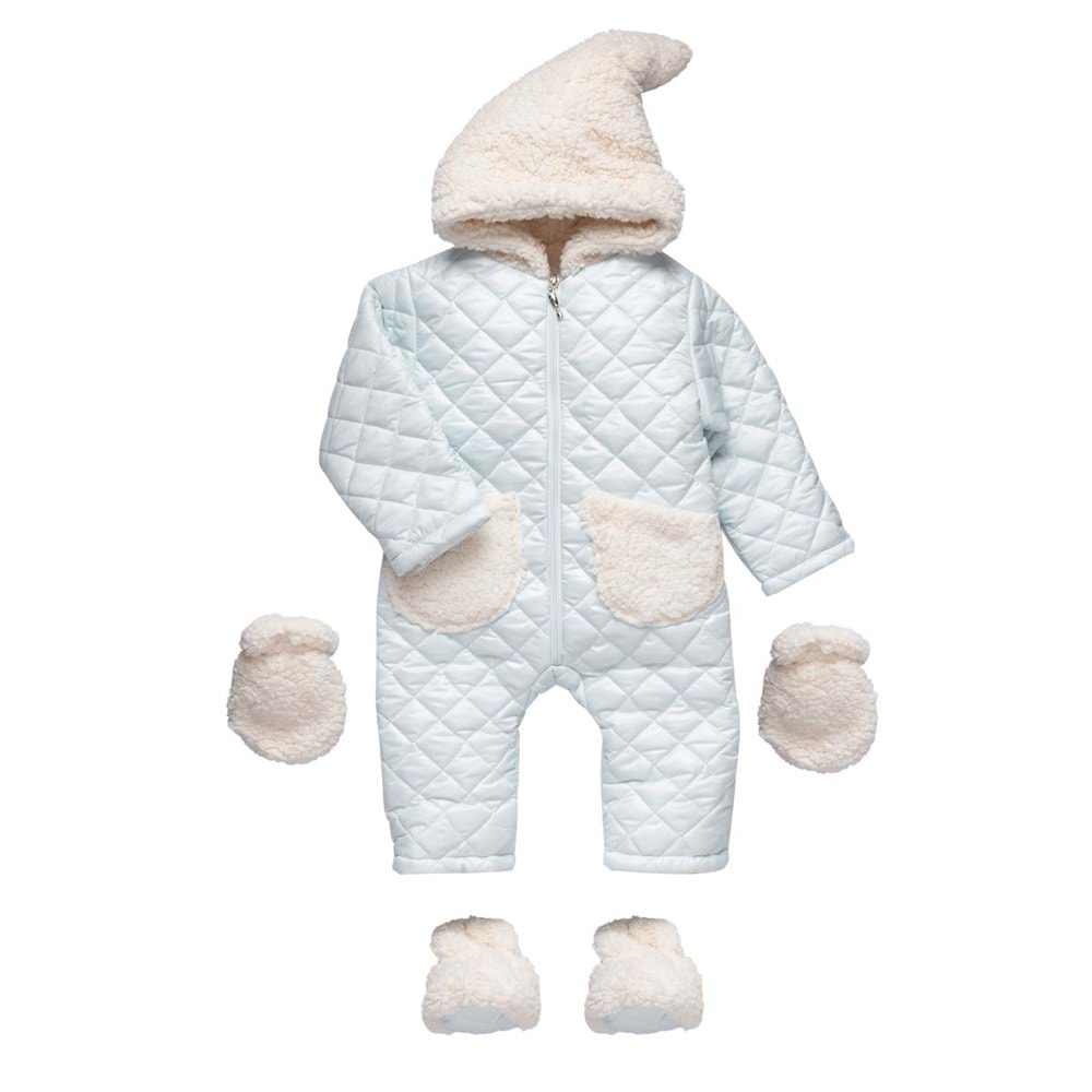 Bebe Şirinler Şapkalı Versoftlu Kozmonot Tulum-Kışlık-FRND67 - Buz Mavi - 9-12 AY