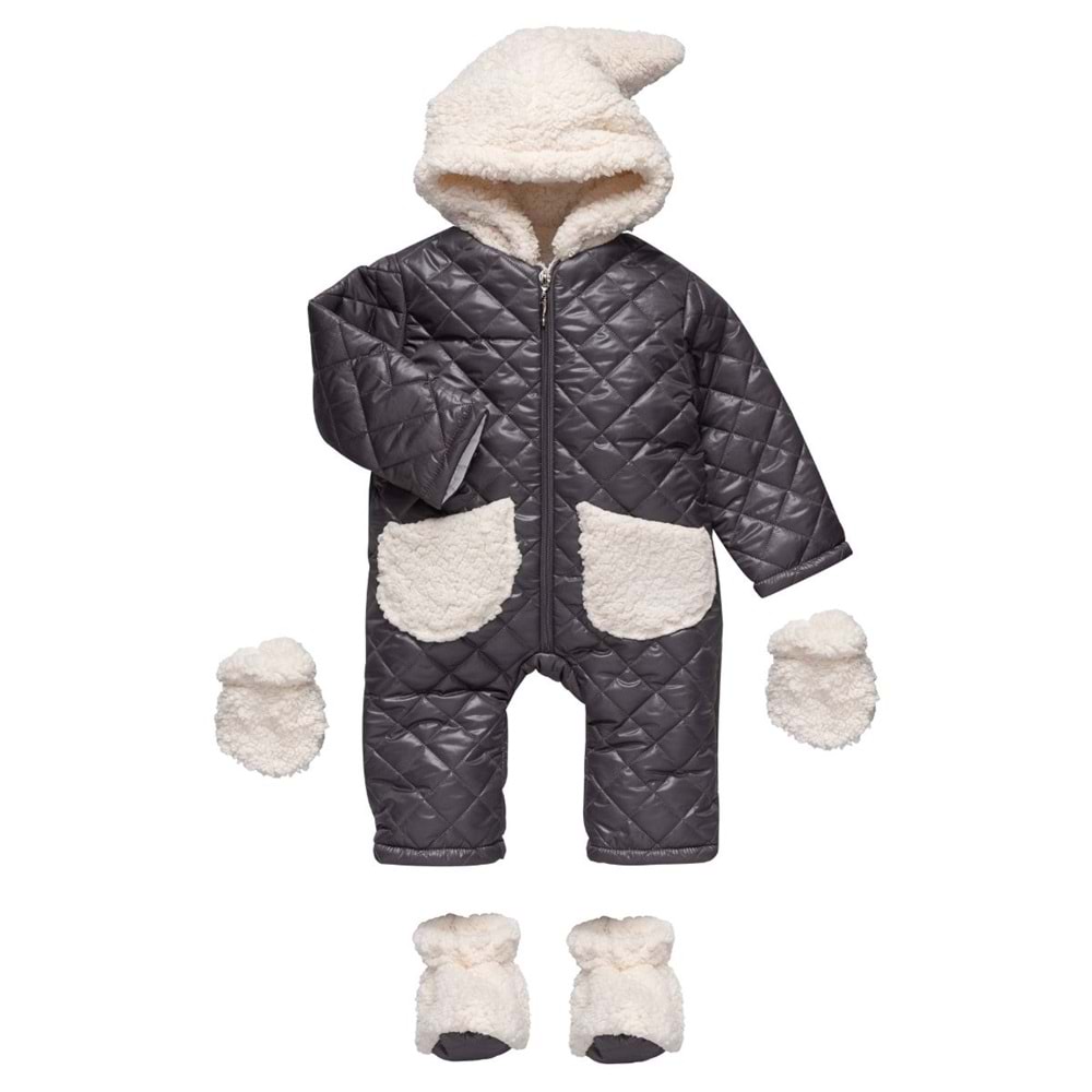 Bebe Şirinler Şapkalı Versoftlu Kozmonot Tulum-Kışlık-FRND67 - Füme - 12-18 AY