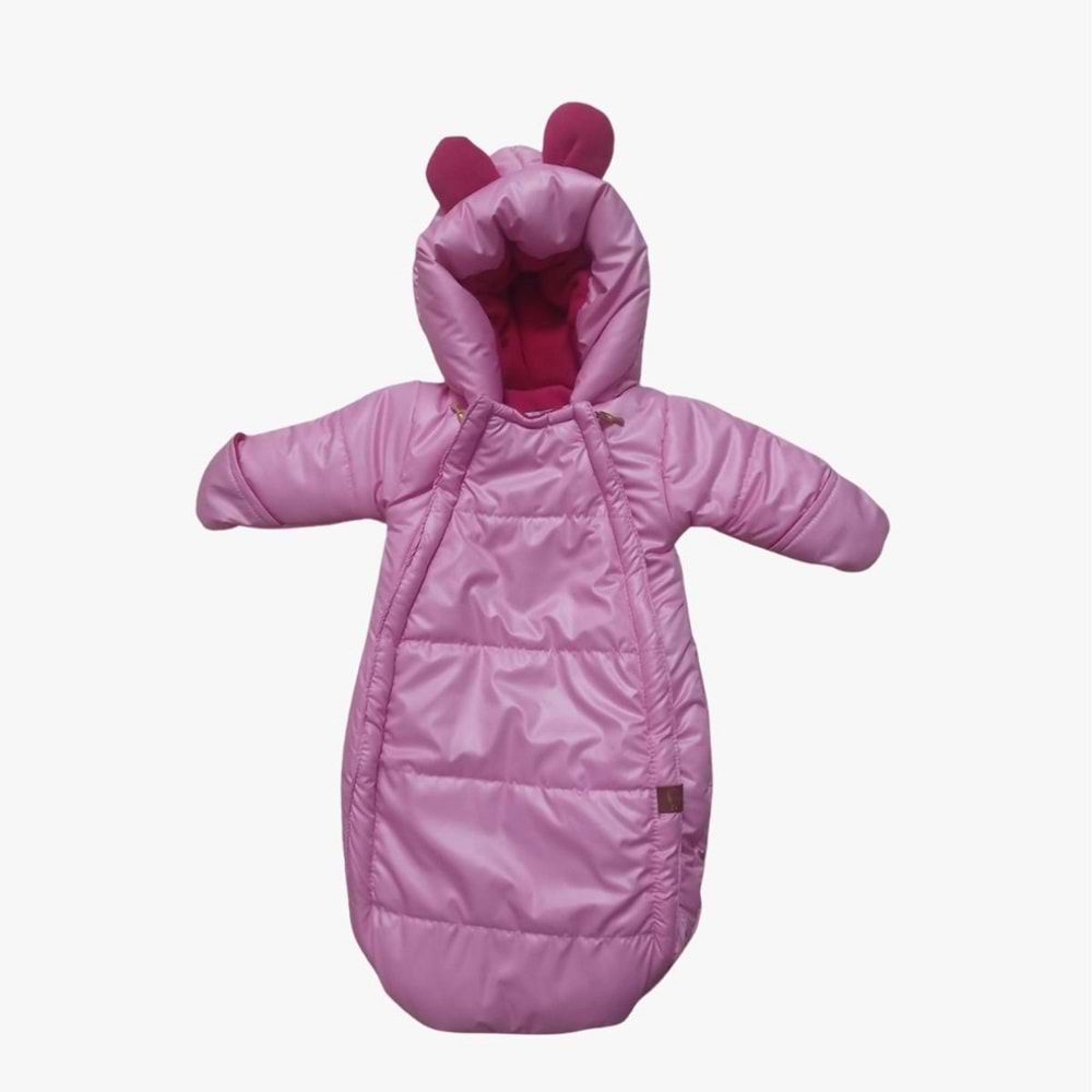 Bebek Yenidoğan Kundak Tulum Microkumaş Tulum Polarlı - Pembe - 9-12 AY