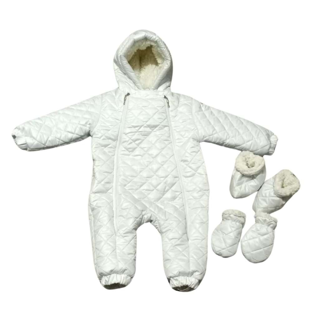 Kayak Tulum Bebe Kayak Kıyafeti Panda Baskılı -Kışlık - Beyaz - 24-36 AY
