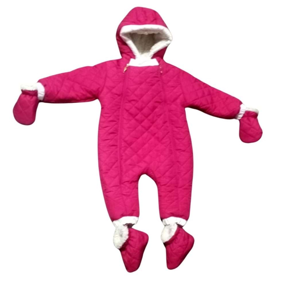 Kayak Tulum Bebe Kayak Kıyafeti Panda Baskılı -Kışlık - Fuşya - 24-36 AY